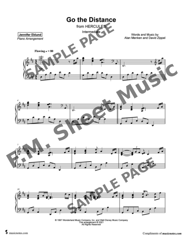 Go the Distance (Intermediate Piano) By Michael Bolton F.M. Sheet